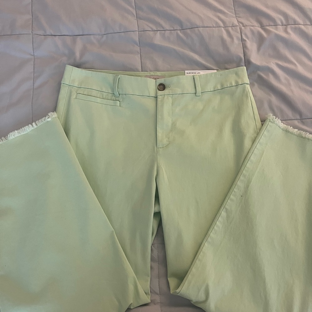 NWT Loft Neon/Light Green High Rise Slim Wide Leg Pants